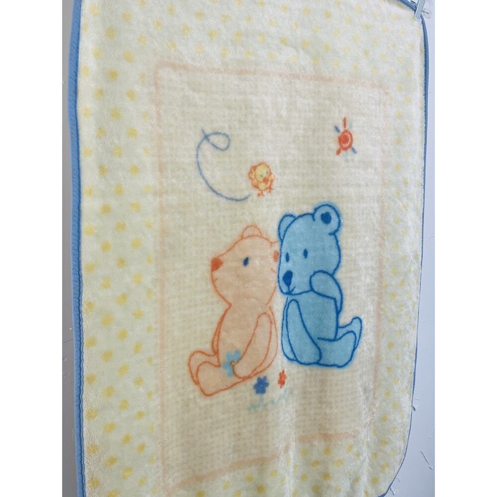 VTG Child of Mine Baby Blanket Yellow Blue Teddy 2 Bear Bird Sun Plush Throw Sof - Picture 2 of 16